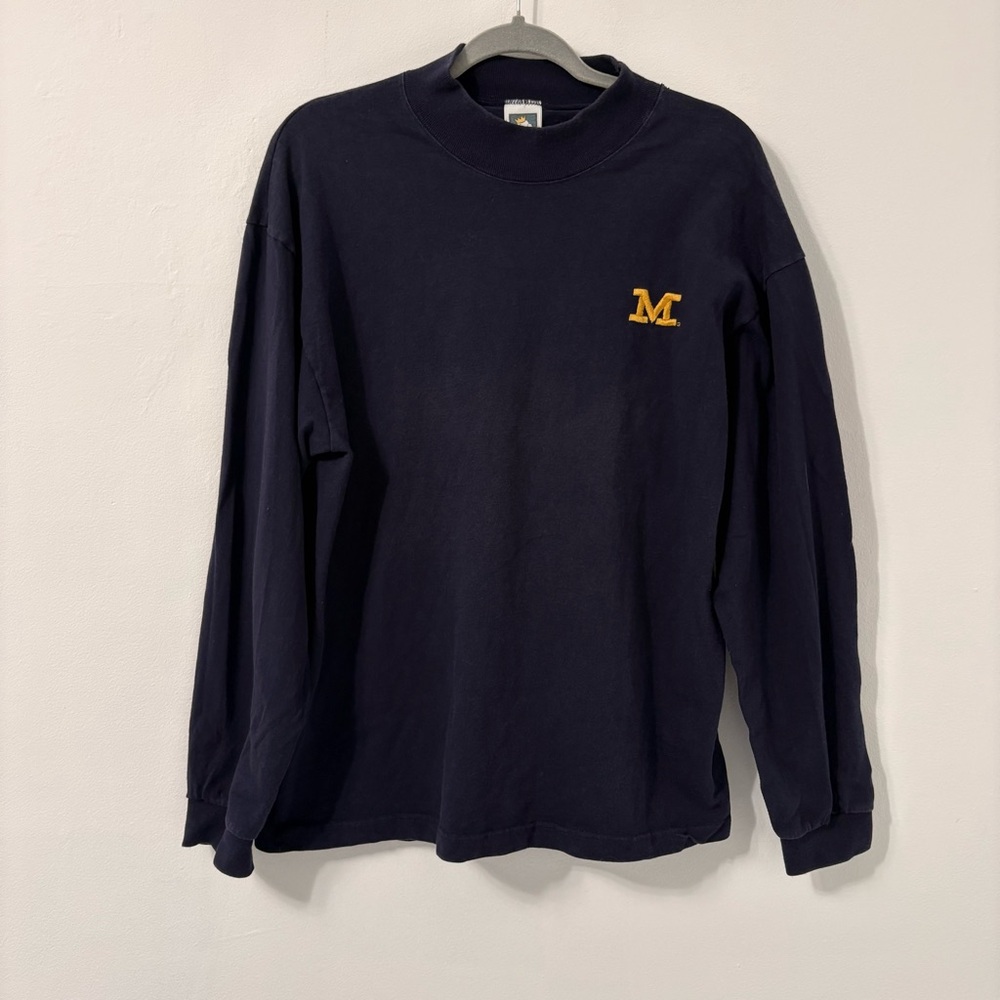 University of Michigan Navy Blue Long Sleeve Embroidered Shirt Sz L 100% Cotton